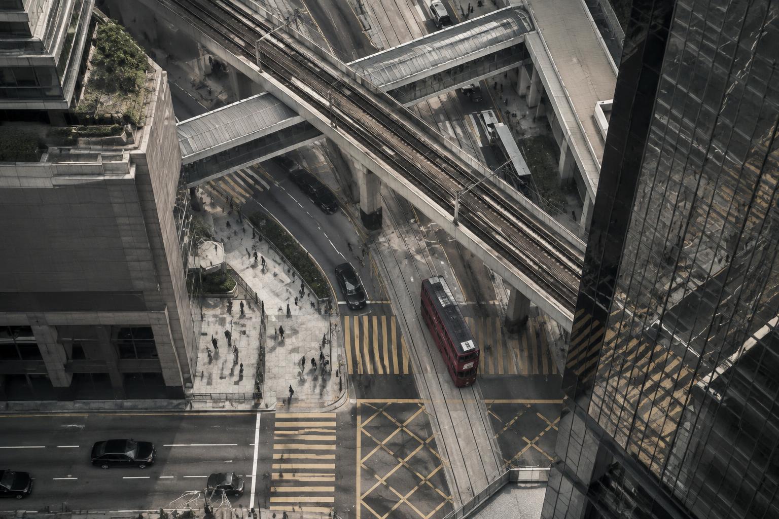 Intersecting transport routes in central Hong Kong